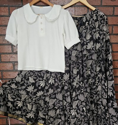 Collar western top with Jaipur cotton skirt combo (0001)