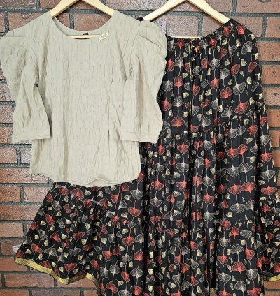 Beige Top with Jaipur cotton skirt combo (0004)