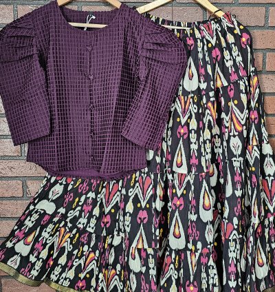 Purple velvet top with Jaipur cotton skirt combo (0007)