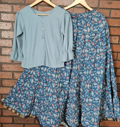 Sky Blue top with Jaipur cotton skirt combo (0009)