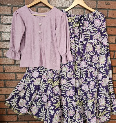 Lavendar Top with Jaipur cotton skirt combo(0010)