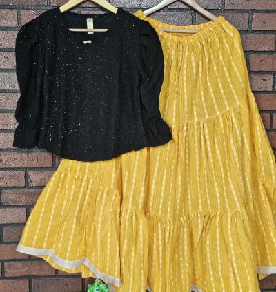 Glittery Black top with Jaipur cotton skirt combo (0013)