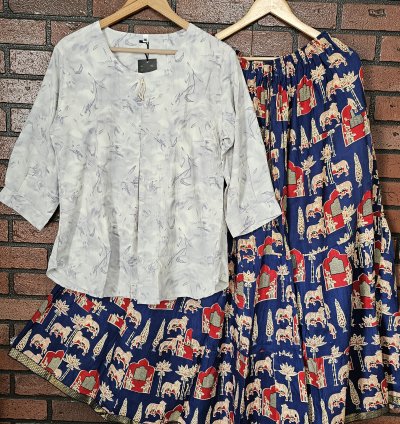 Western Top and Jaipur cotton Skirt (0020)