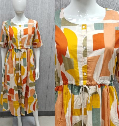 Hand block Printed Jaipur soft cotton western dress with Hip adjustment and Removable buttons (WD010)