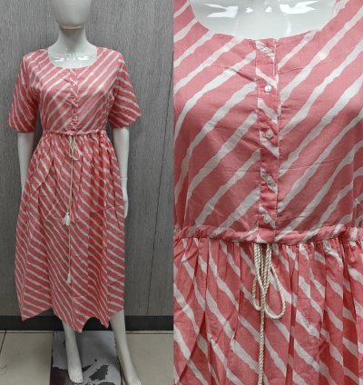 Hand block Printed Jaipur soft cotton western dress with Hip adjustment and Removable buttons (WD015)