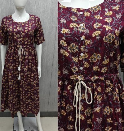 Hand block Printed Jaipur soft cotton western dress with Hip adjustment and Removable buttons (WD016)