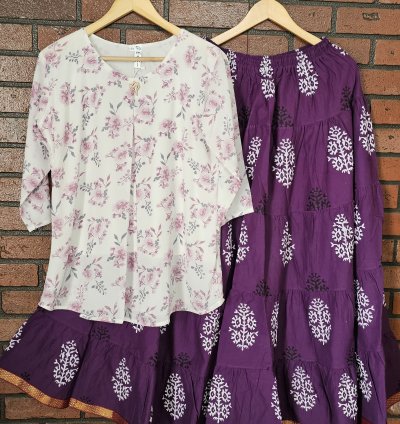 Western Top and Jaipur cotton Skirt (0021)