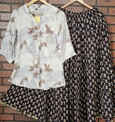 Western Top and Jaipur cotton Skirt (0022)
