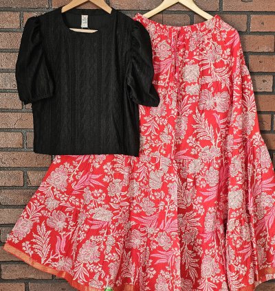 Western Top and Jaipur cotton Skirt L Size(0028)