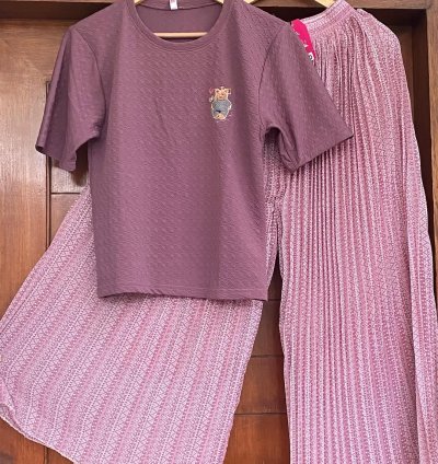 Imported popcorn T-shirt with georgette palazzo combo M and L Size (TP002)