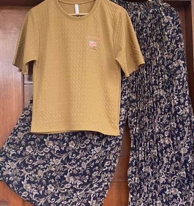 Imported popcorn T-shirt with georgette palazzo combo M and L Size (TP003)