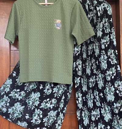 Imported popcorn T-shirt with georgette palazzo combo M and L Size (TP005)