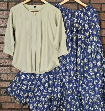 Premium fabric top with Jaipur cotton skirt combo (0043)