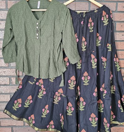 Premium fabric top with Jaipur cotton skirt combo (0044)