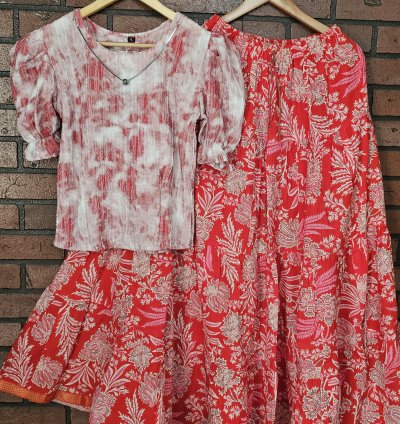 Premium fabric top with Jaipur cotton skirt combo (0047)
