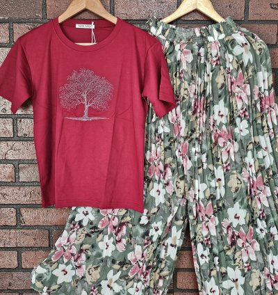 Imported popcorn T-shirt with georgette palazzo combo M and L Size (TP007)